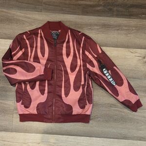 Men's Maroon Flame Bomber Jacket